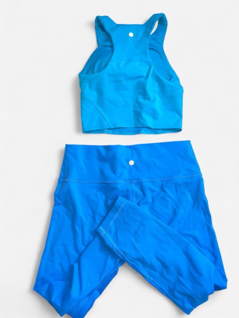 Lululemon Bright Blue Athletic Set with Logo Crop Top & Leggings size L